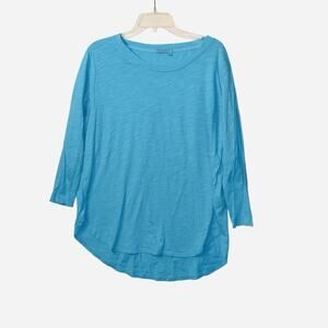 Fresh Produce Shirt Womens M Blue Asymmetrical Hem All Cotton Slub Made in USA